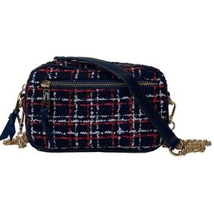 Taylor Tweed Camera Bag w/ Gold Strap. Navy Tweed. NWOT.